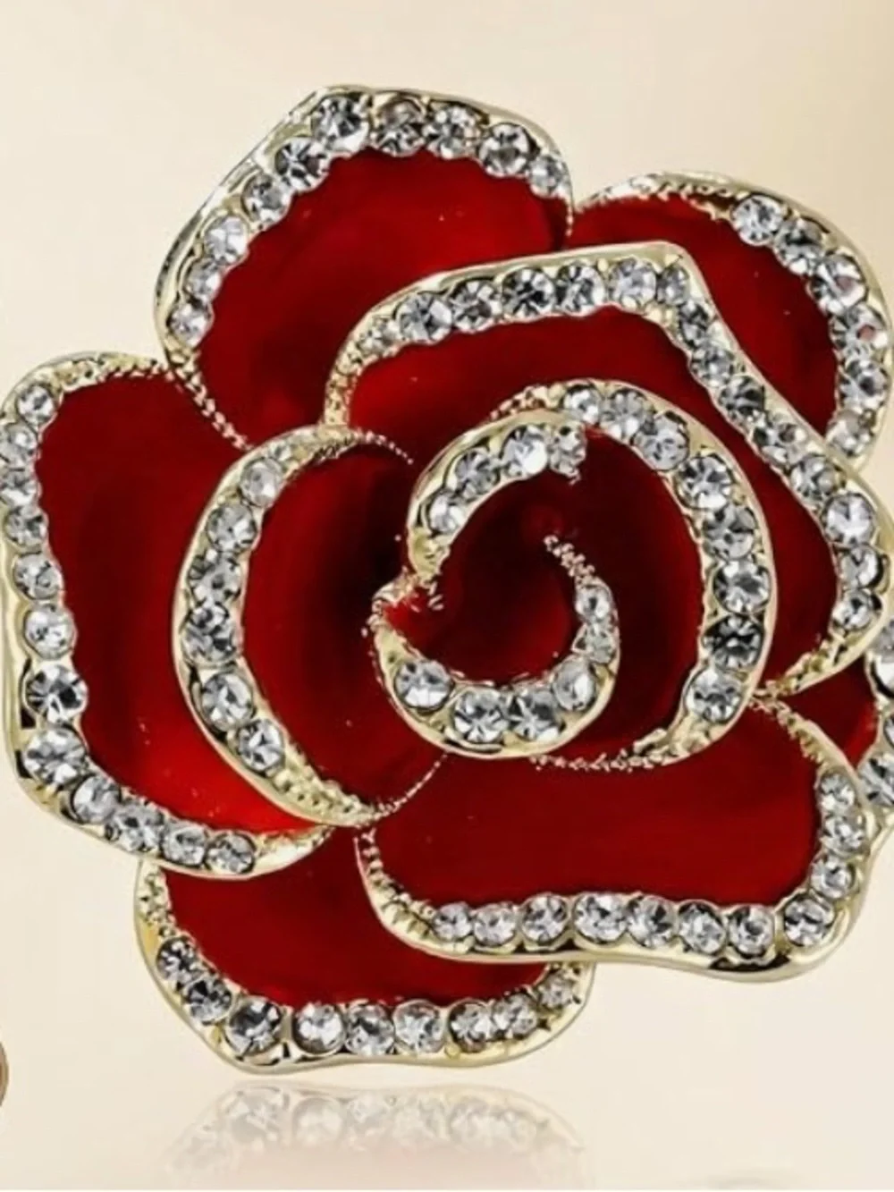 Anthropologie Red Rose Crystal-Edged Enamel Brooch